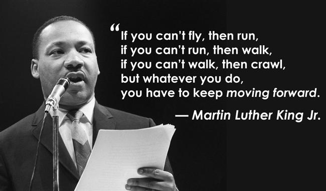 Martin Luther King Jr Quotes If you can't fly then run, if you can't run then walk, if you can't walk then crawl, but whatever you do you have to keep moving forward.